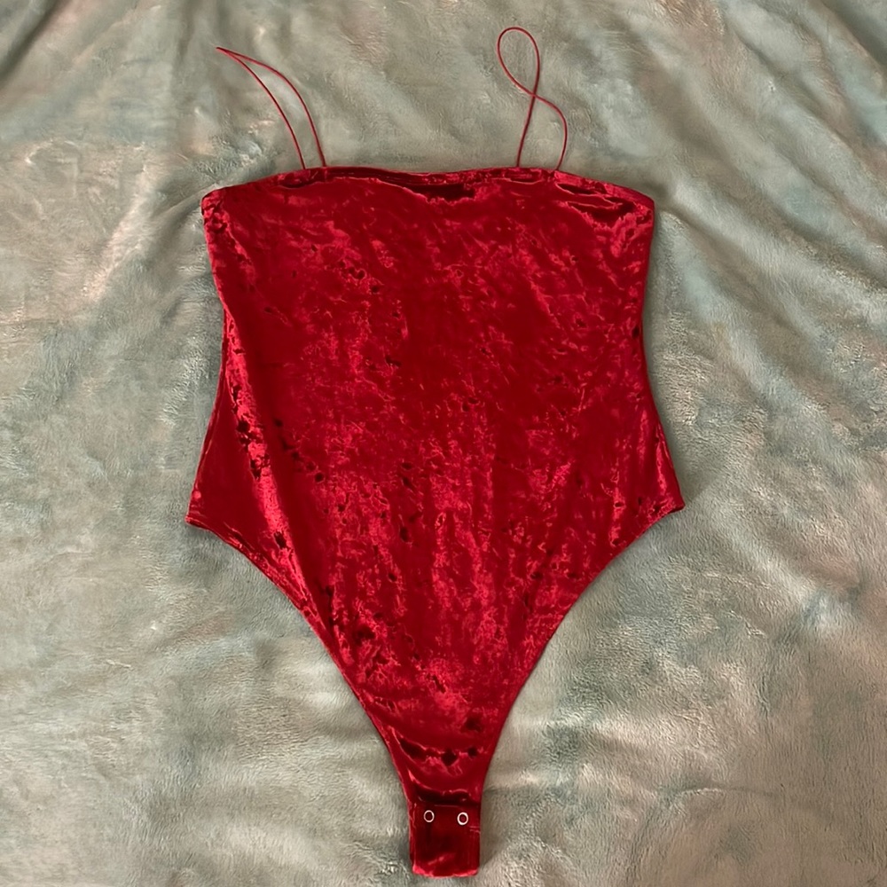 Garage red velvet bodysuit